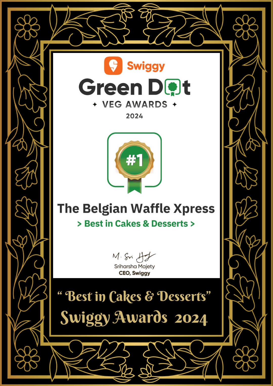 Swiggy Green Dot Veg Awards 2024 — #1 Best in Cakes & Desserts